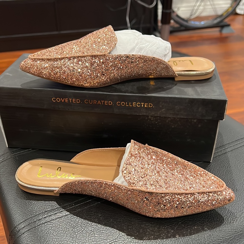 Never worn rose gold sparkle slides